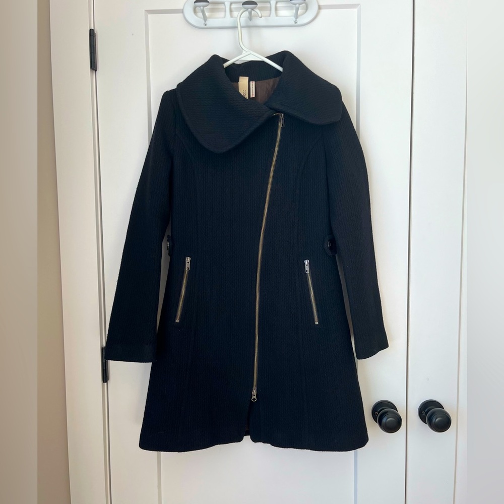 Soia & Kyo Black Asymmetrical Zip Wool-Blend Coat